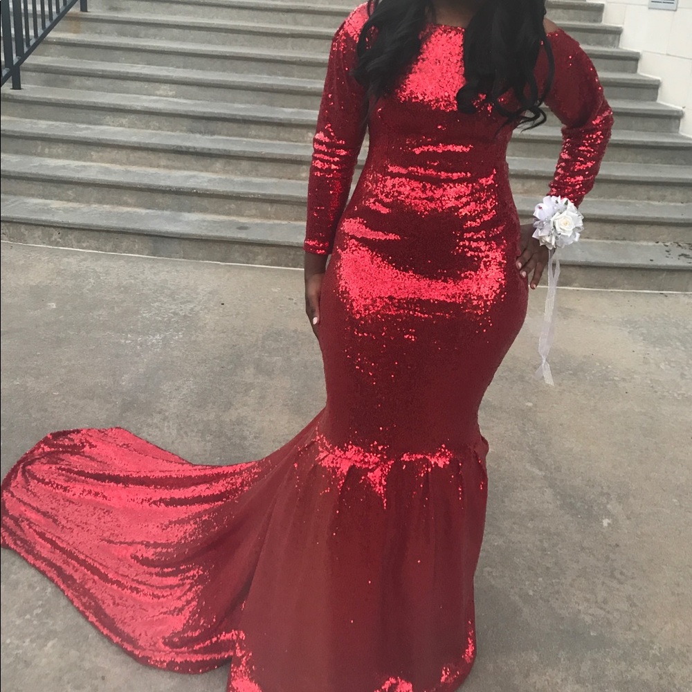 Prom Dress - Red sequin HANDMADE